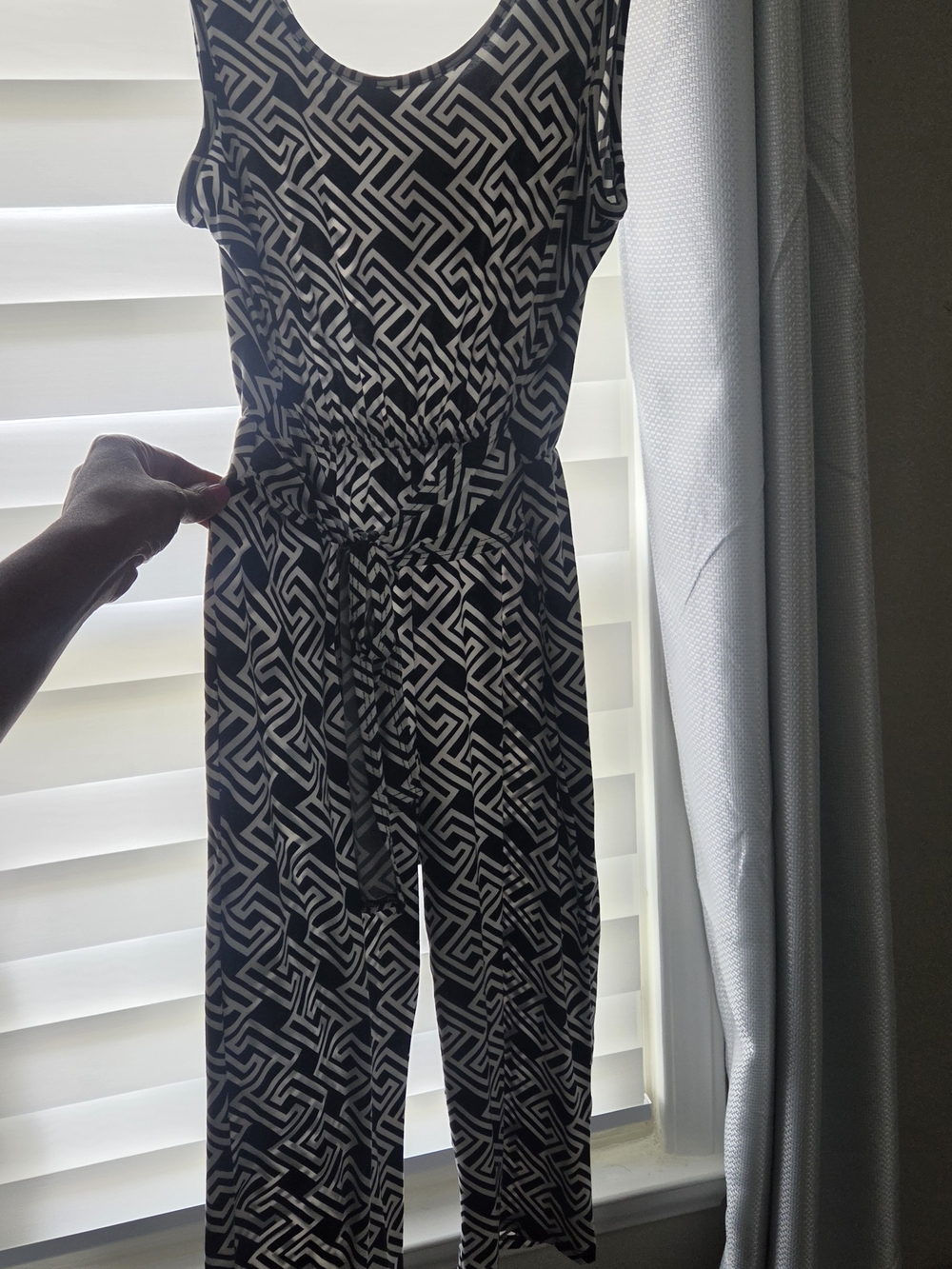 Sleeveless Black & White Geometric Jumpsuit